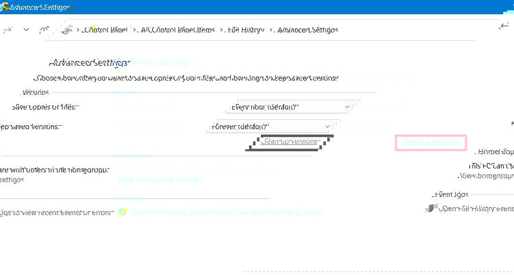 Кнопка Очистить версии в Истории файлов