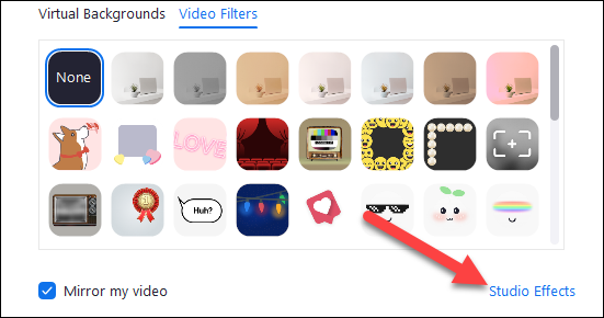 Кнопка Studio Effects в интерфейсе Zoom