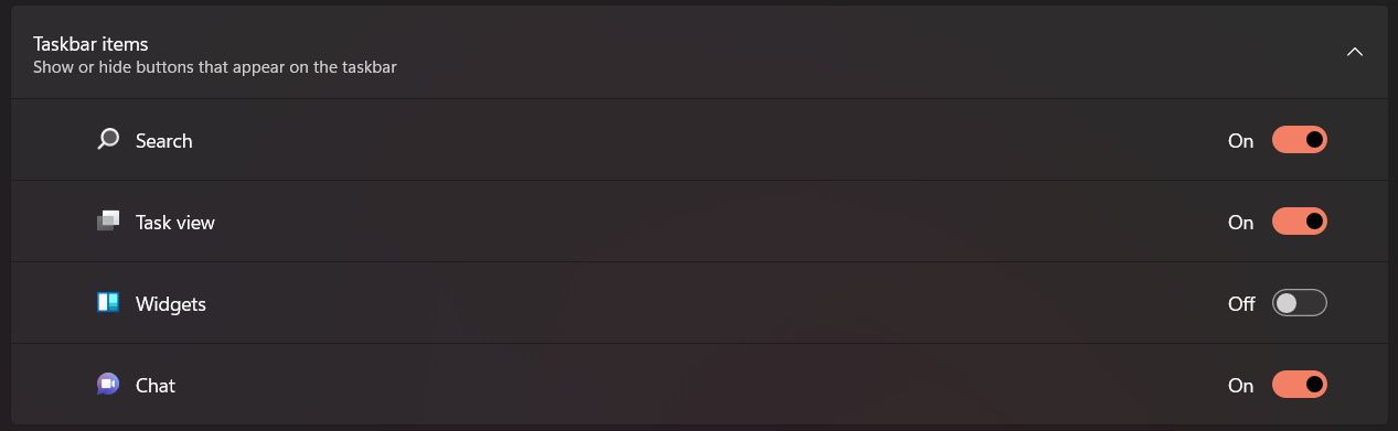 Отключение виджетов в параметрах панели задач Windows 11