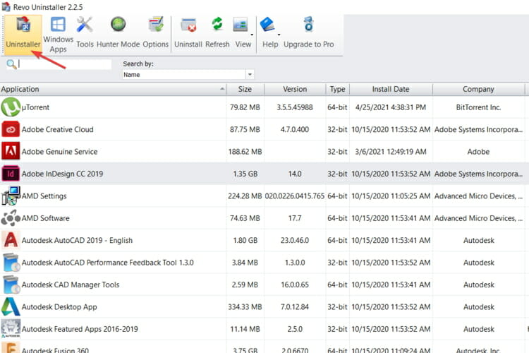 Кнопка Uninstaller в Revo Uninstaller