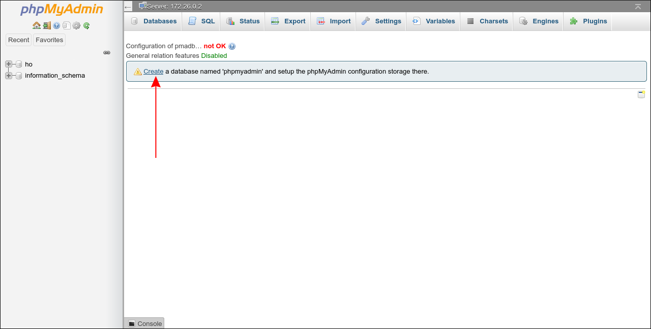 Создание базы конфигурации PHPMyAdmin