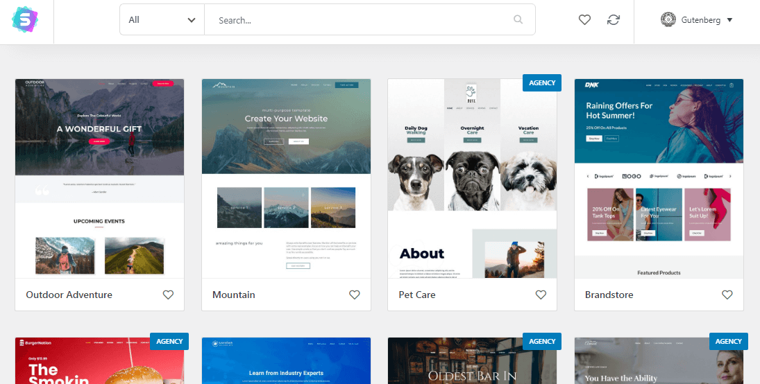 Библиотека шаблонов Starter Templates в WordPress