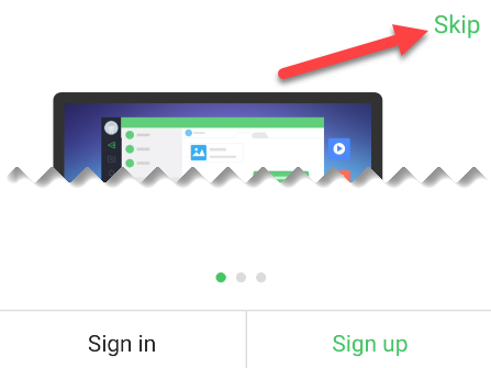 Экран входа AirDroid — можно пропустить регистрацию