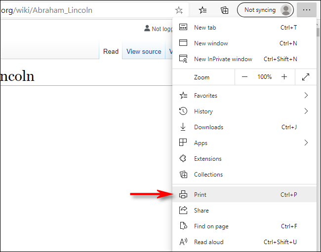 Select Print in Microsoft Edge