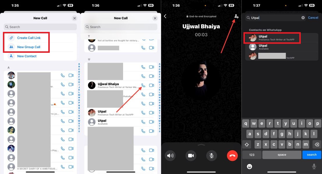 Иконка добавления участников в групповом звонке WhatsApp