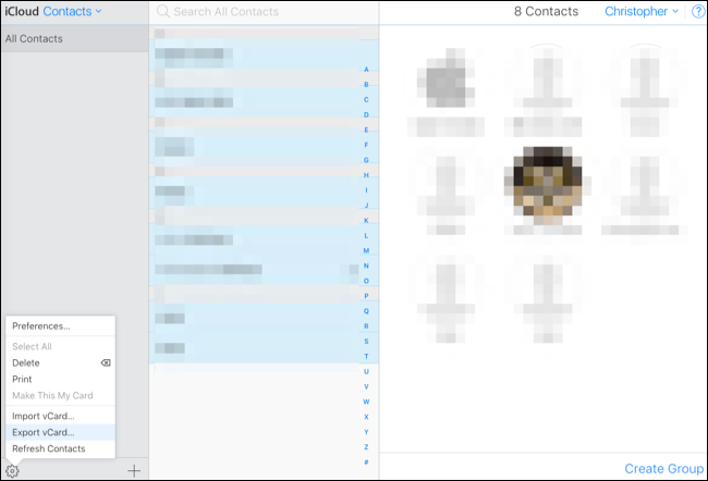 Экспорт vCard из iCloud