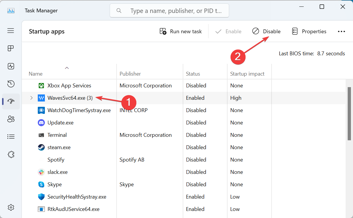 Отключение автозагрузки в Диспетчере задач