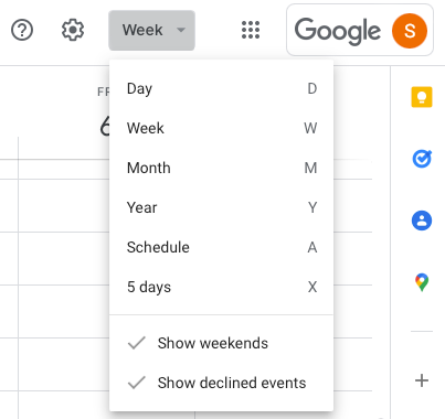 Параметры вида в Google Calendar