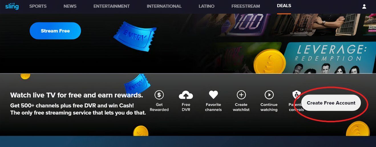 Форма создания бесплатного аккаунта Freestream с полями электронной почты и пароля.