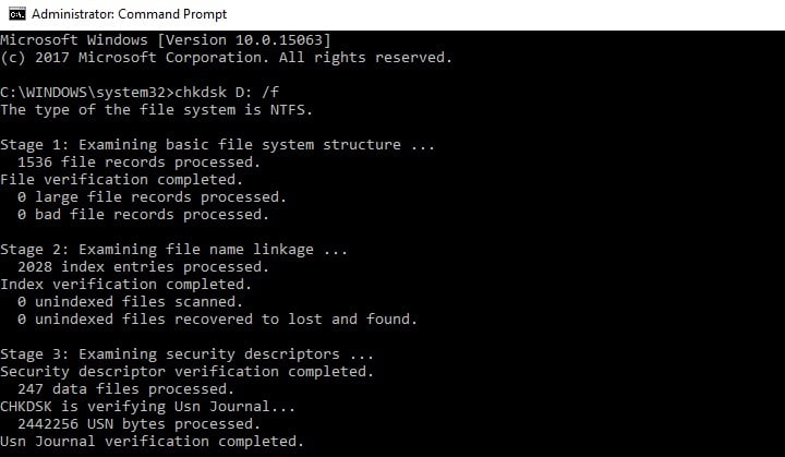Comando chkdsk