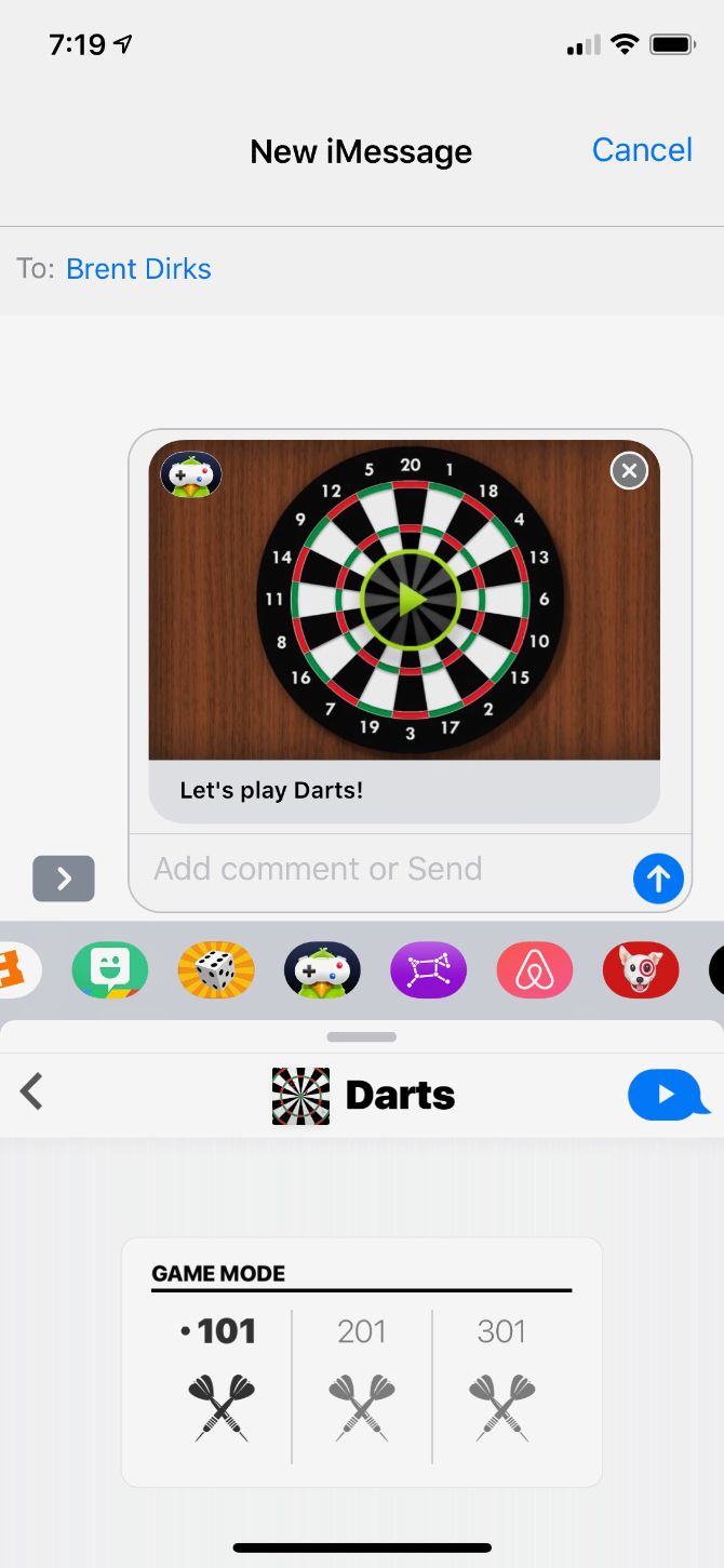 Отправка приглашения на матч в GamePigeon через iMessage