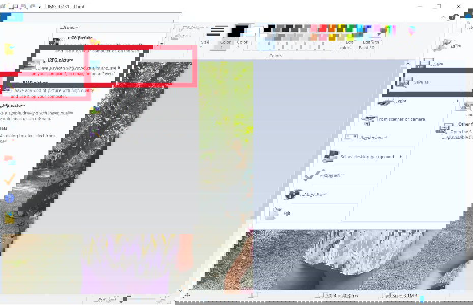 Сохранение HEIC как JPG в Paint