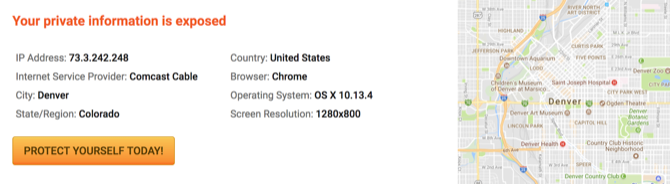 Результат теста: информация об IP без защиты VPN