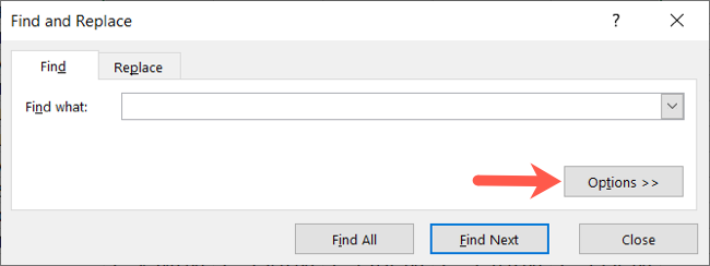 Окно 'Найти и заменить' с кнопкой Параметры