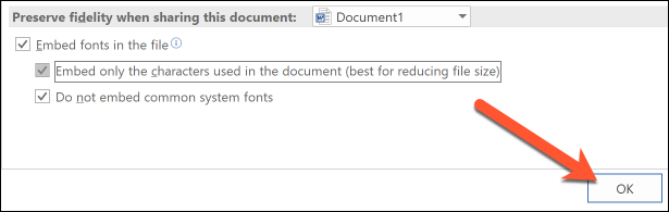 Кнопка «ОК» в окне параметров Word