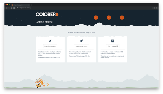 Экран выбора способа настройки сайта October CMS