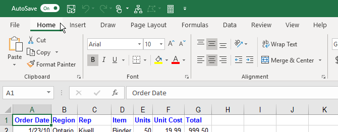 Microsoft Excel ribbon