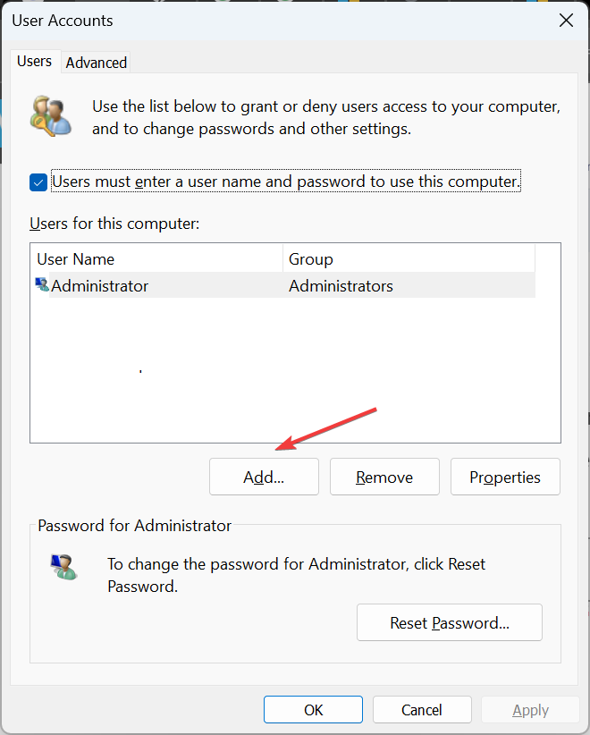 Кнопка Добавить для нового пользователя