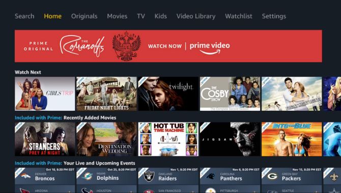 Главный экран приложения Amazon Prime Video на Apple TV