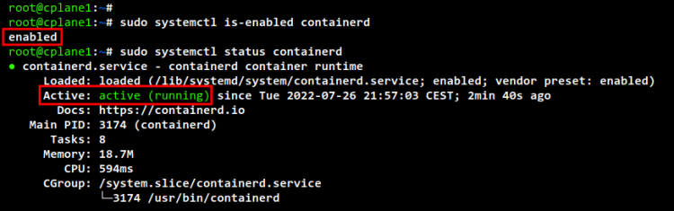 Статус containerd