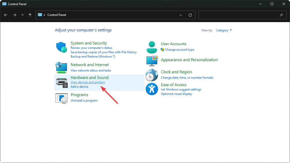 Просмотр устройств и принтеров в Панели управления Windows