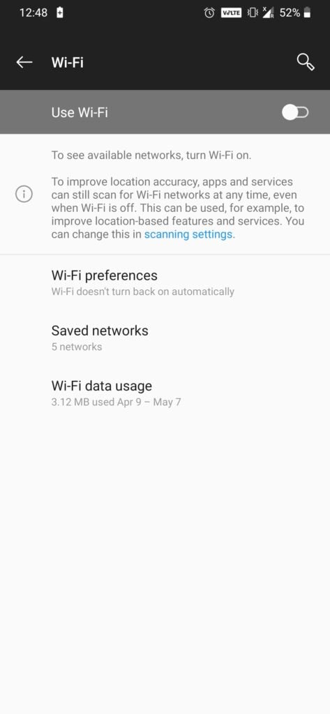 Dettaglio rete salvata su Android