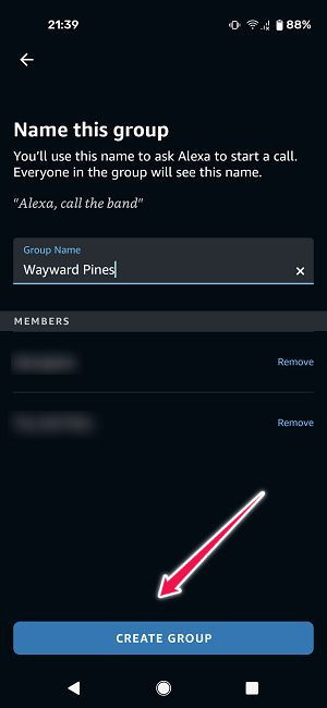 Android Alexa: имя группы и кнопка 'Создать группу'