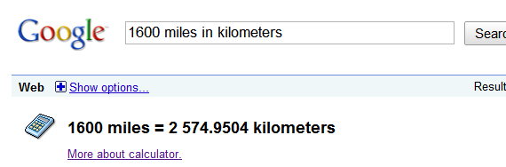 Интерфейс конвертации единиц в Google