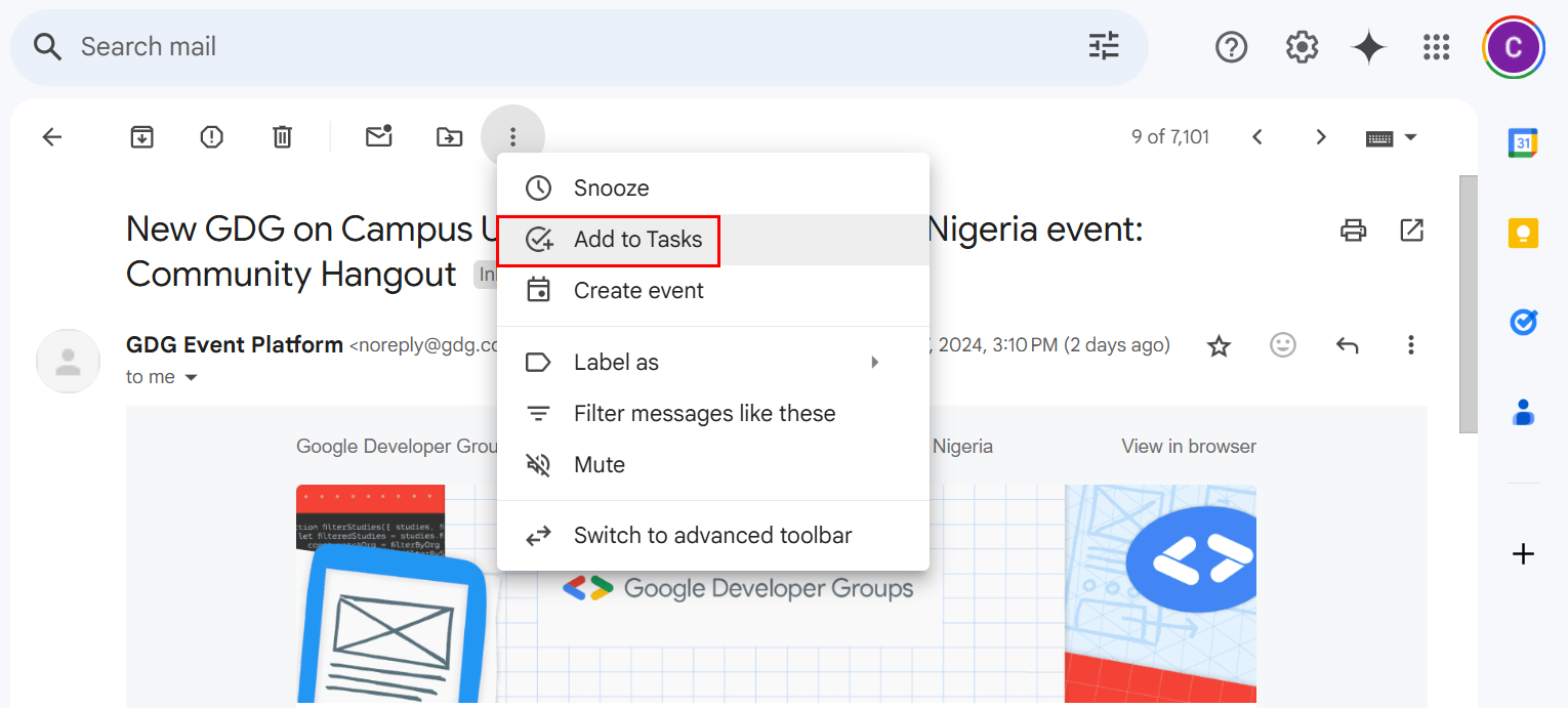 Выпадающее меню с опцией 'Добавить в задачи'.
