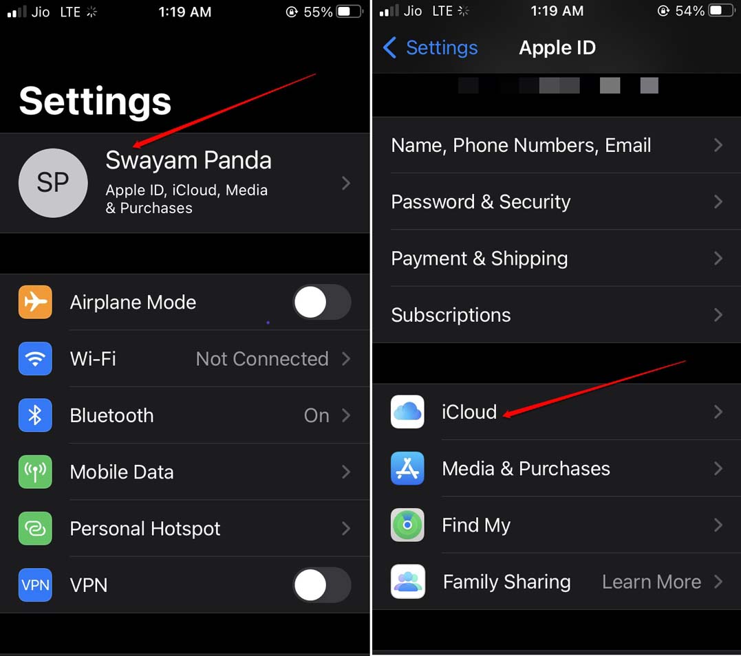 настройки iCloud