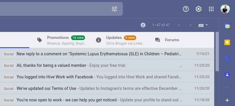 Значок настроек Gmail