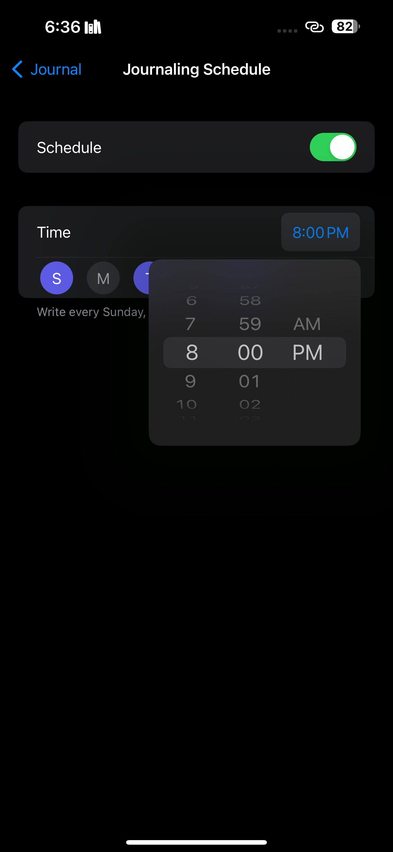 Выбор даты и времени для расписания ведения дневника