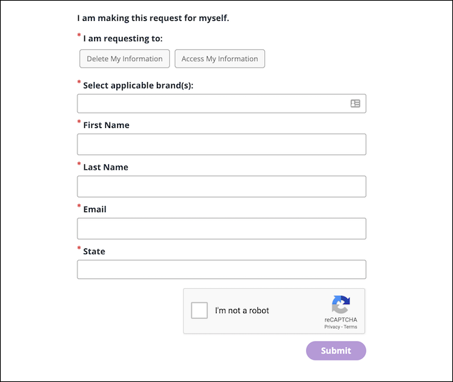 Форма запроса удаления аккаунта NBCUniversal