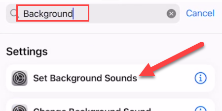 Выберите действие «Установить фоновые звуки» в списке команд.