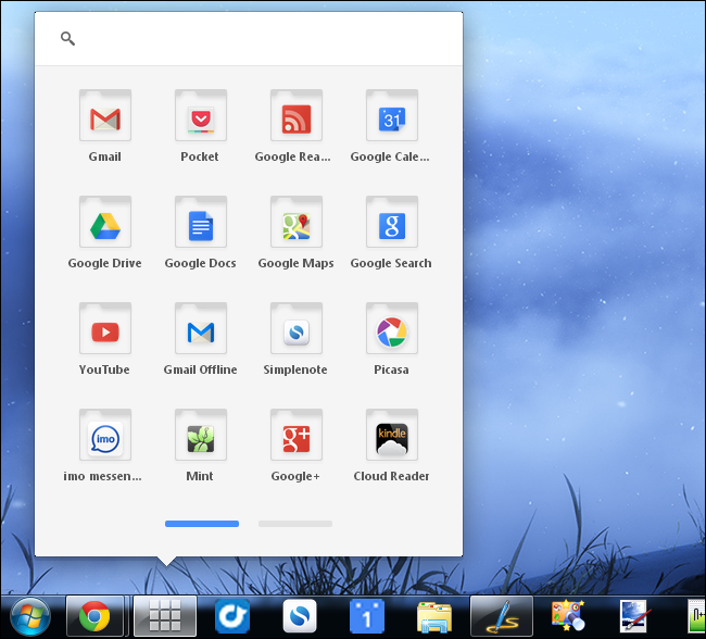 Пример Chrome с включённым лаунчером приложений на панели задач Windows