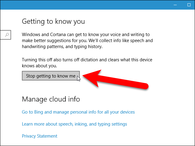 Нажатие на кнопку остановки узнавания пользователя Cortana