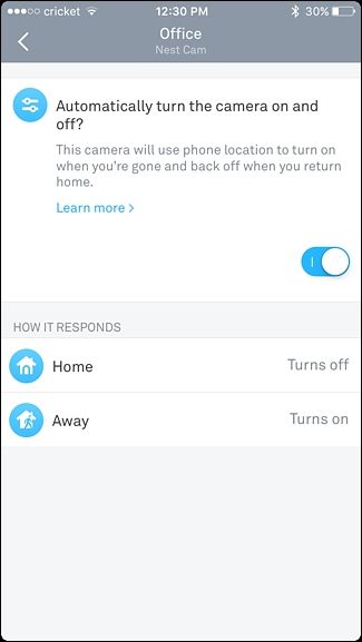 Параметры поведения камеры при дома/вне дома