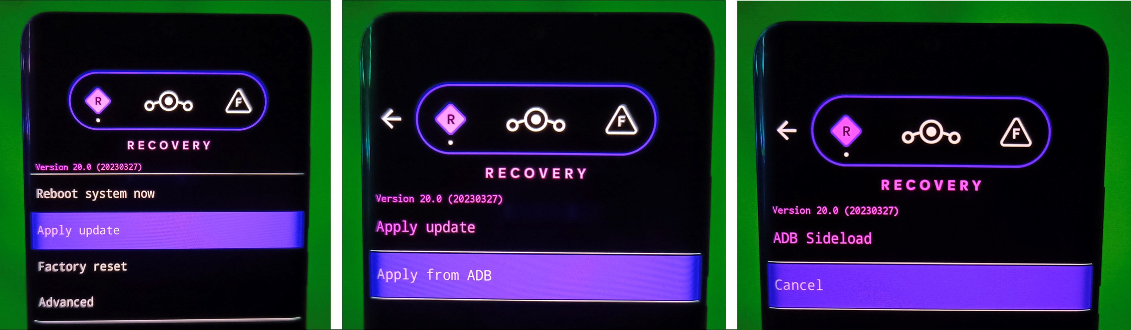 steps to activate sideload mode on lineageos recovery