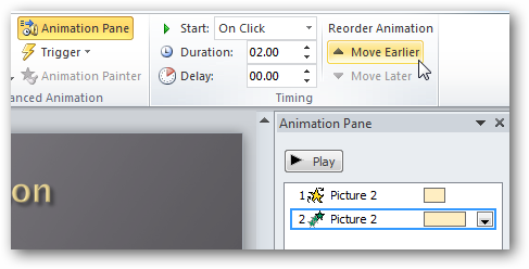 Смена порядка эффектов: Move Earlier и Move Later