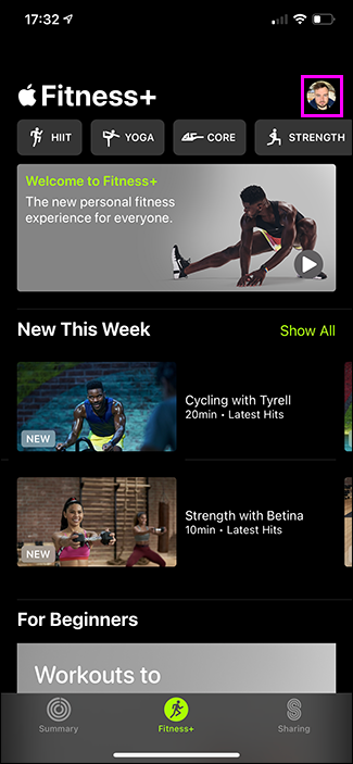 выбор профиля в Fitness+