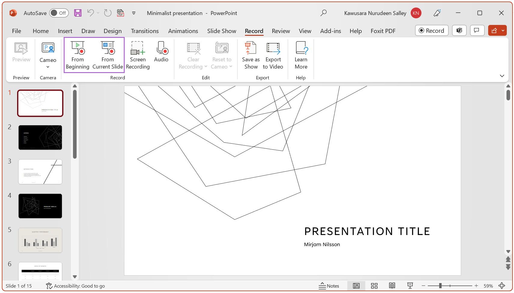 Начать запись с начала или с текущего слайда