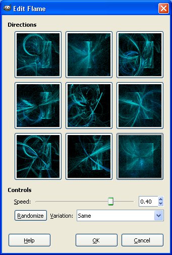 Редактор параметров пламени с кнопкой Randomize