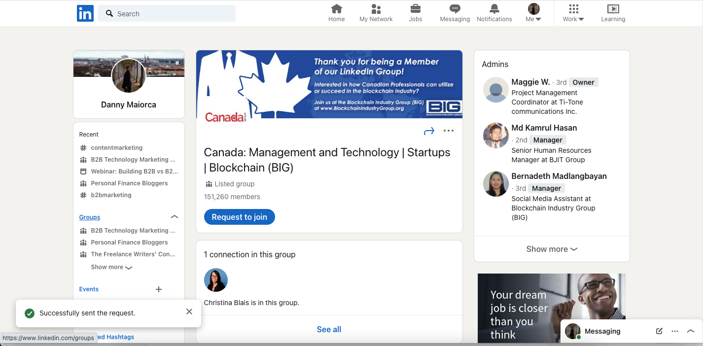Запрос на вступление в группу LinkedIn
