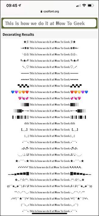 Опции декора текста (сердечки, звёзды)