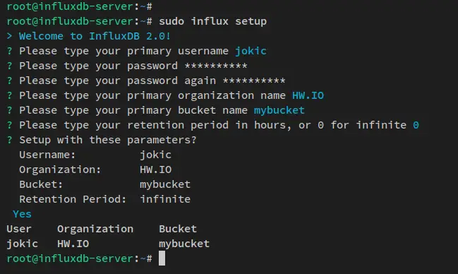 Настройка influx setup