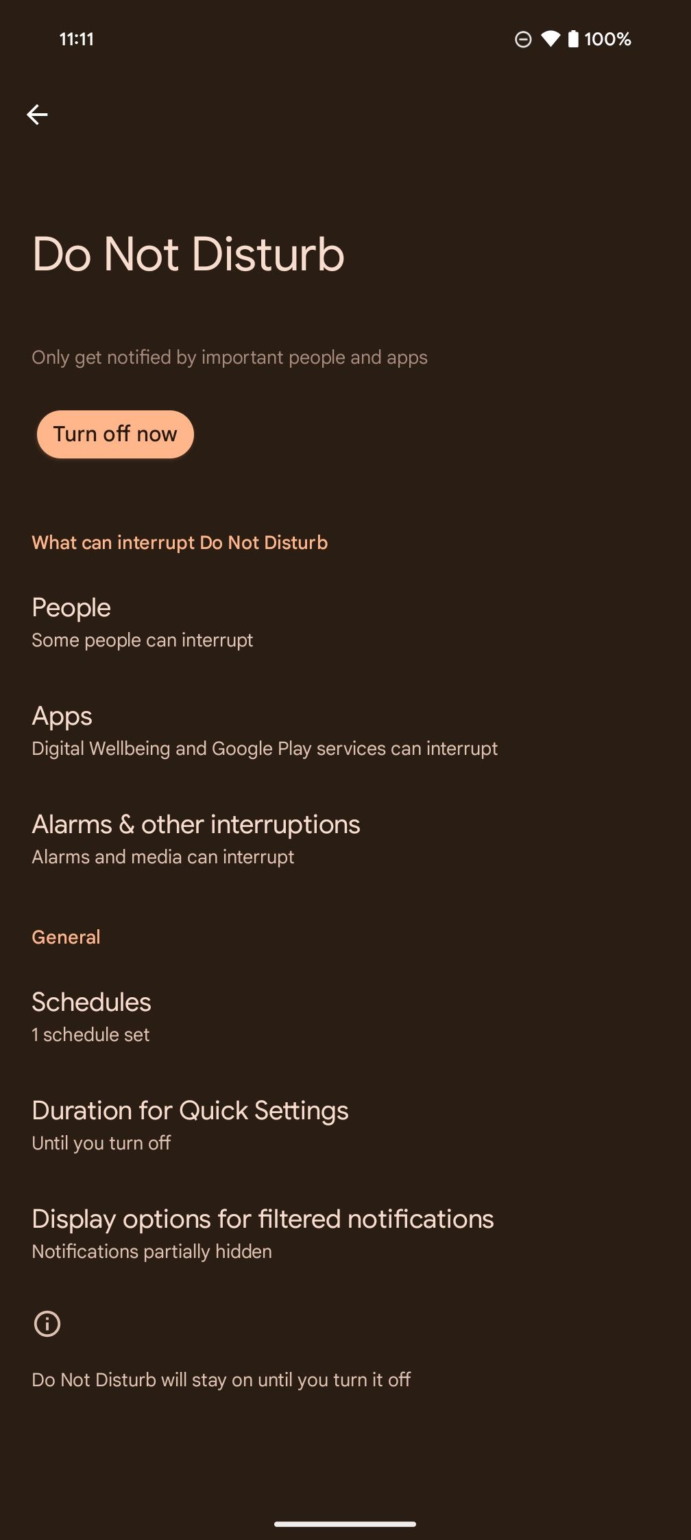 Настройки «Не беспокоить» на телефоне Pixel.