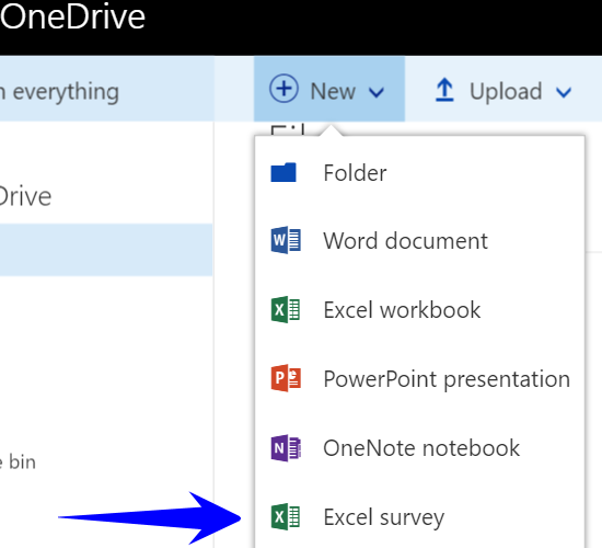 Кнопка создания нового опроса в OneDrive