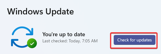 Кнопка Проверить обновления в Windows