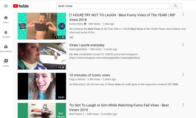 Поиск подборок лучших Vines на YouTube