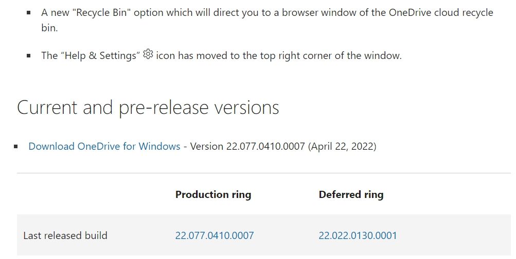 Страница поддержки Microsoft с загрузкой OneDrive